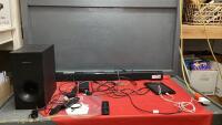 SAMSUNG SPEAKER & SOUND BAR, SMALL SAMSUNG TABLET, (2) SMART TV FIRE STICKSL W/ REMOTES