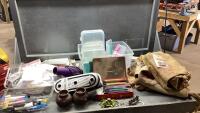(2) ITEMS - SMALL STORAGE ORGANIZERS + BOX WITH CRAFTING ITEMS