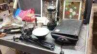 (2)BOXES- PICTURES, LAMP, CAMP LANTERN(NO SHADE), SHAVER , TFAL GRIDDLE
