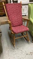 VINTAGE WOOD ROCKER W/ CUSHION