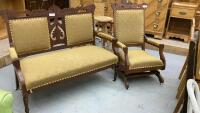 VINTAGE LOVESEAT & ROCKER ON LMETAL CASTORS