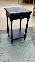 SMALL BLACK SIDE TABLE W/ SMALL DRAWER & LOWER SHELF