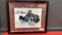 BOY W/ DOGS IN WINTER FRAMED PRINT