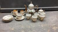 VINTAGE TEA SET (JAPAN) + MISC CREAM + SUGAR(PRINKNASH POTTERY)