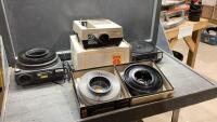 (2)KODAK CAROUSEL + HANIMEX SLIDE PROJECTORS + AND 3 CAROUSELS
