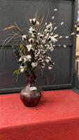 CERAMIC VASE W/ PUSSY WILLOWS/REEDS