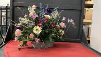 METAL BASKET W/ ARTIFICIAL FLOWERS
