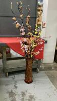 TALLL METAL VASE W/ ARTIFICIAL FLOWERS
