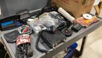 (2)BOXES- ELECTRONIC CABLES, VEHICLE SPEAKERS, MICROPHONE, WALKMAN