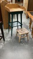 TALL WORK STATION AND WOOD STOOL