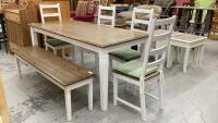 TWO TONE DINING TABLE W/ (4) CHAIRS & A BENCH