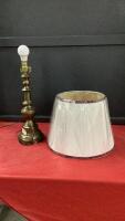 TABLE LAMP W/ BRASS BASE AND SHADE - NO SHADE SUPPORTS