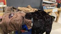 BOX OF FUR + LEATHER ITEMS - WRAP, JACKETS