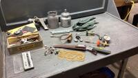 FLAT WITH PAINT SPRAYER CANS, SMALL FILES, ZIPPERS, ROTARY TOOL BITS