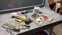 FLAT WITH MALLETS, WELDING GOGGLES, FILES, WRENCHES