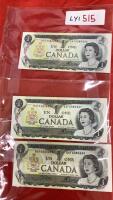 (3) CANADA 1973 $1 BILLS IN SEQUENTIAL ORDER
