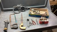 FLAT OF MISC TOOLS - CUTTING TORCH, SAW, HACKSAW