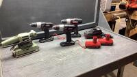CORDED ROCKWELL FINISHING SANDER, (3) CRAFTSMAN CORDLESS DRILLS