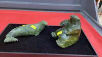 (2) GREEN STONE ANIMALS - SEAL & BEAR
