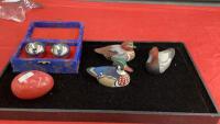 VINTAGE STRESS BALLS, (2) SMALL AVON DUCKS, MARBLE EGG