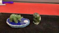 SMALL JADE ELEPHANT ON AGATE SLICE & OWL