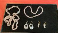 PINK QUARTZ JEWELRY - (2) NECKLACES, (2) SETS EARRINGS