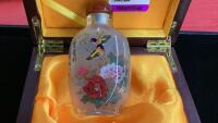 PERFUME JAR W/ HANDPAINTED DECORATION IN WOOD BOX