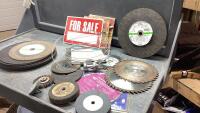 BOX WITH GRINDING WHEELS, SAW BLADES