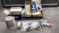 BOX W/ CHALK PAINT, DOOR KNOBS/DEAD BOLT, ELECTRICAL SUPPLY