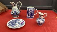 (3) DELFT PIECES AND (1) WEDGEWOOD