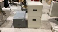 (2) LETTER SIZE FILING CABINETS - GREY SINGLE DRAWER, CREAM DOUBLE DRAWER