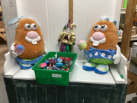2 BOXES STUFFIES, CLOWN AND DINKY TOYS