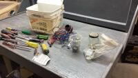 BUCKET W/ SCREWDRIVERS , TESTERS, CRAFTSMAN PICK