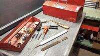 RED TOOLBOX WITH CONTENTS - PUNCHES, SNAP-ON MINI DRIVER, SCREWDRIVER