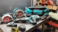 MAKITA BAG W/18V CORDLESS TOOLS - CIRCULAR SAW, RECIP SAW, IMPACT , STANLEY STRAIGHT LINE, CORDED CIRCULAR SAW(PARTS)