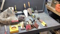BOX W/ SANDING BLOCKS, FILES, DRYWALL TOOLS, SAFETY WALKWAY TAPE