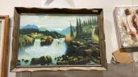 WATERFALL OIL PAINTING ON WOOD FRAME