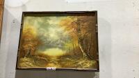 OIL PAINTING - LAKE/TREE SCENE