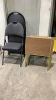 (2) CUSHIONED FOLDING CHAIRS & (3) LIGHT TV TRAYS