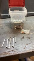 SMALL BUCKET WITH GALVANIZED #14 SIDING + ROOFING SCREWS + SOME WRENCHES