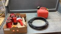 PROPANE HOSE, 1 GALLON JERRY CAN, (5) FIRE NOZZLES