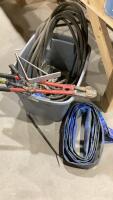 TOTE W/ LAY FLAT HOSE, GARDEN HOSE, BOLT CUTTERS, NYLON ROPE