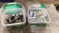 (2) SMALL CONTAINERS W/ MISC SCREWS, HINGES