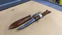 CARVING SET - IN A WOOD + BRASS &ldquo;FISH&rdquo; CASE