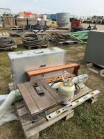 Table saw , small screwdriver rack, aluminum suitcase, small propane bottle , window screen 6&rsquo; ,