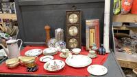 COLLECTIBLE ITEMS - BAROMETER, STORM GLASS THERMOMETER, CHINA DISHES