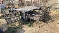 PATIO TABLE WITH 6 CHAIRS AND CUSHIONS - BRONZE COLOUR