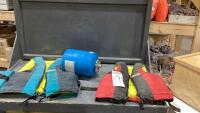 COLEMAN LIFE VESTS, SMALL BURCAM PRESSURE TANK, COOLER ICE PACKS