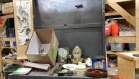 BOX W/ DECOR ITEMS - CLOCK,COLLECTOR PLATES, REDWOOD BOWL, GARMIN
