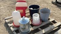 PALLET OF CHICKEN WATERERS AND FEEDERS